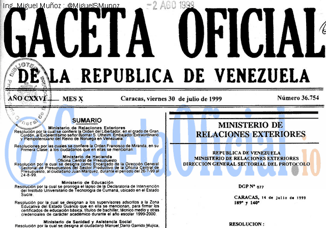 Gaceta Oficial 36754 del 30 Julio 1999