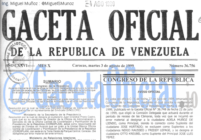 Gaceta Oficial 36756 del 3 Agosto 1999