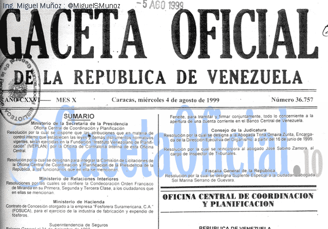 Gaceta Oficial 36757 del 4 Agosto 1999