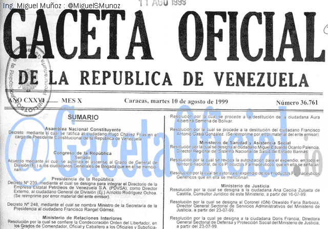 Gaceta Oficial 36761 del 10 Agosto 1999