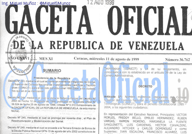 Gaceta Oficial 36762 del 11 Agosto 1999