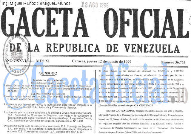 Gaceta Oficial 36763 del 12 Agosto 1999