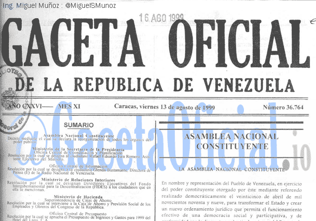 Gaceta Oficial 36764 del 13 Agosto 1999