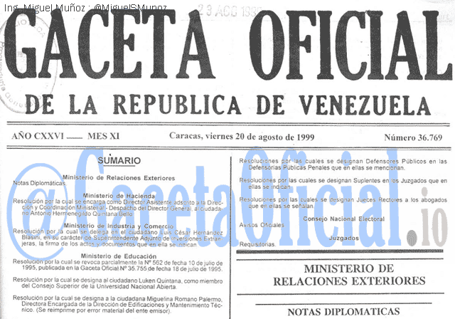 Gaceta Oficial 36769 del 20 Agosto 1999