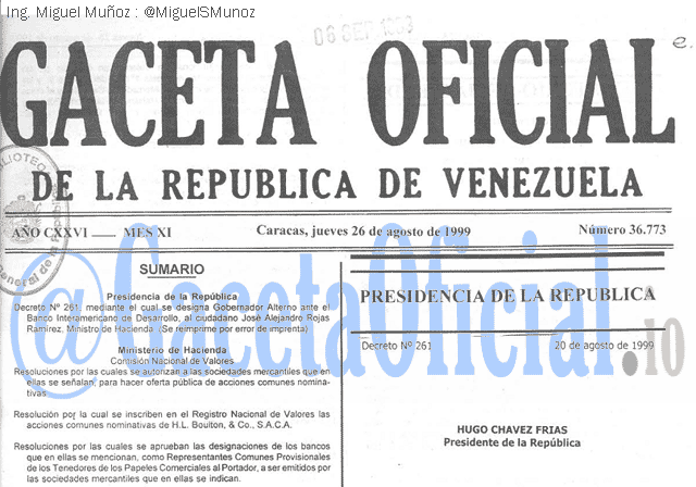 Gaceta Oficial 36773 del 26 Agosto 1999