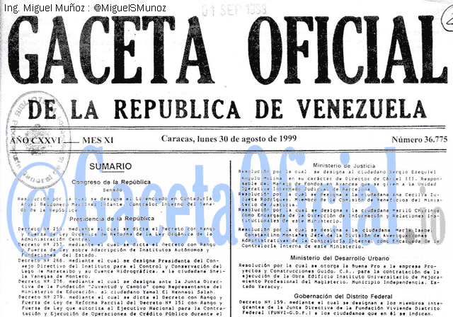 Gaceta Oficial 36775 del 30 Agosto 1999
