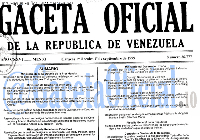 Gaceta Oficial 36777 del 1 Septiembre 1999