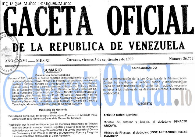 Gaceta Oficial 36779 del 3 Septiembre 1999