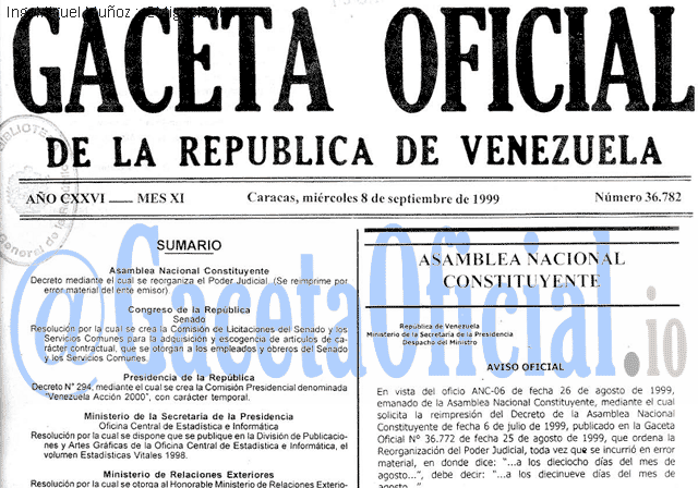 Gaceta Oficial 36782 del 8 Septiembre 1999
