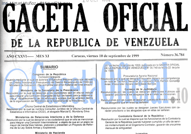 Gaceta Oficial 36784 del 10 Septiembre 1999