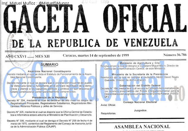 Gaceta Oficial 36786 del 14 Septiembre 1999
