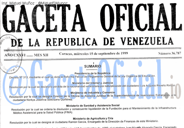 Gaceta Oficial 36787 del 15 Septiembre 1999