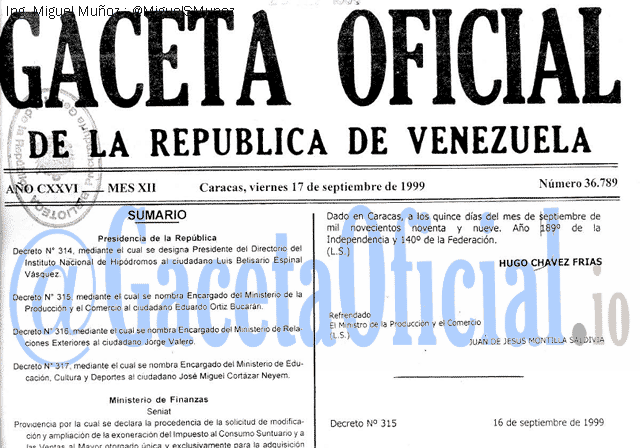 Gaceta Oficial 36789 del 17 Septiembre 1999