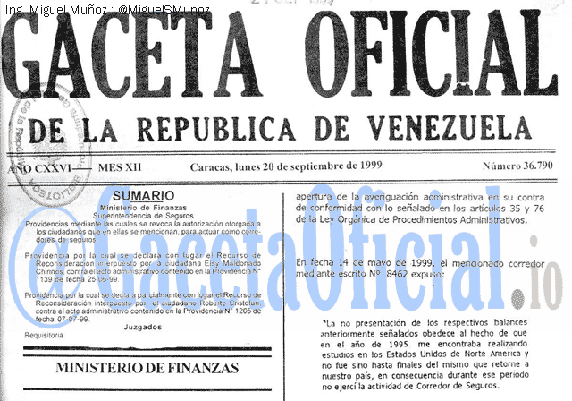 Gaceta Oficial 36790 del 20 Septiembre 1999