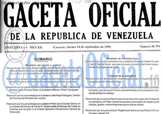 Gaceta Oficial 36794 del 24 Septiembre 1999