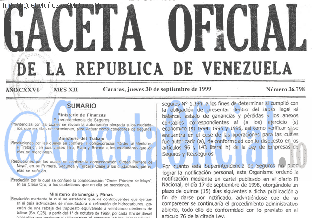 Gaceta Oficial 36798 del 30 Septiembre 1999