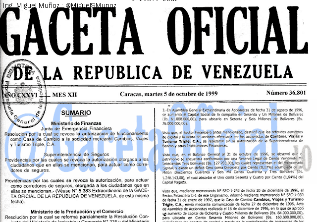 Gaceta Oficial 36801 del 5 Octubre 1999