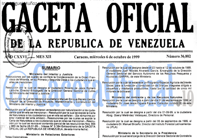 Gaceta Oficial 36802 del 6 Octubre 1999