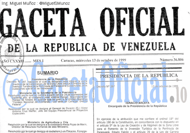 Gaceta Oficial 36806 del 13 Octubre 1999