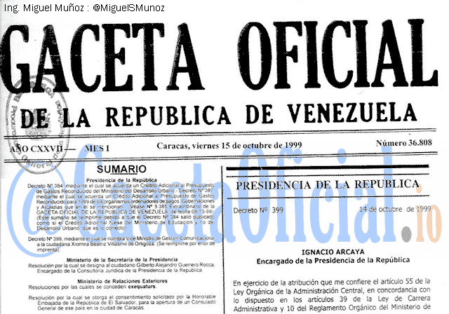 Gaceta Oficial 36808 del 15 Octubre 1999