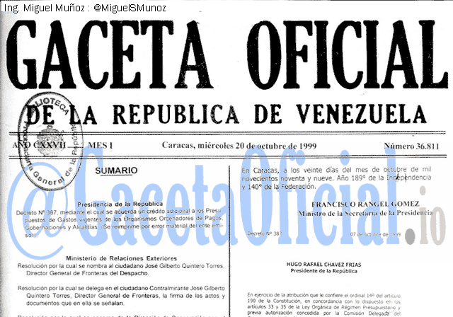 Gaceta Oficial 36811 del 20 Octubre 1999