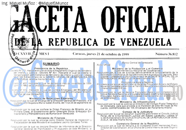 Gaceta Oficial 36812 del 21 Octubre 1999