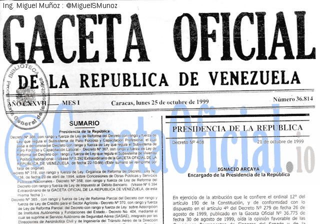 Gaceta Oficial 36814 del 25 Octubre 1999