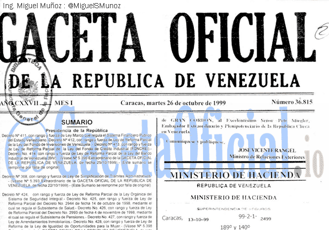 Gaceta Oficial 36815 del 26 Octubre 1999