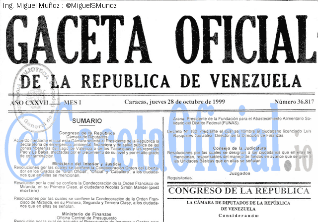 Gaceta Oficial 36817 del 28 Octubre 1999
