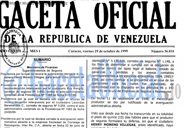 Gaceta Oficial 36818 del 29 Octubre 1999