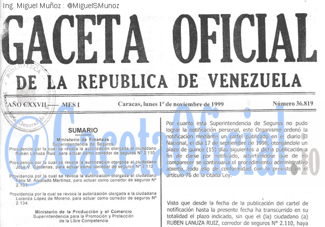 Gaceta Oficial 36819 del 1 Noviembre 1999