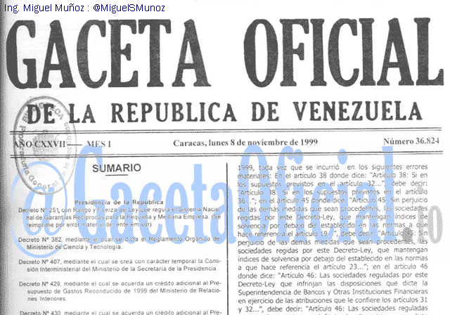 Gaceta Oficial 36824 del 8 Noviembre 1999