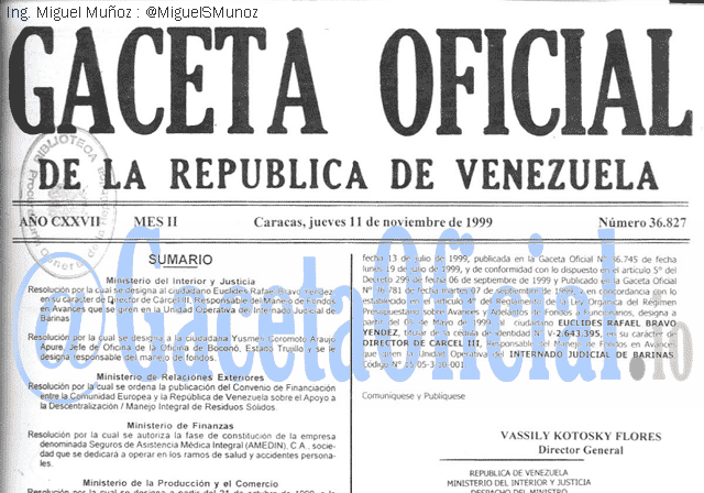 Gaceta Oficial 36827 del 11 Noviembre 1999
