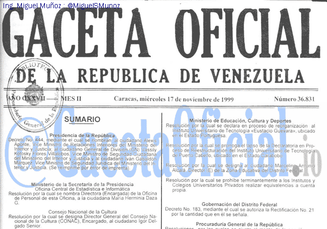 Gaceta Oficial 36831 del 17 Noviembre 1999