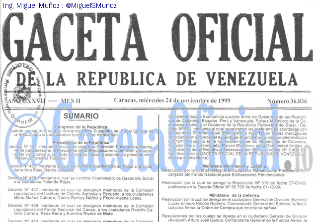 Gaceta Oficial 36836 del 24 Noviembre 1999