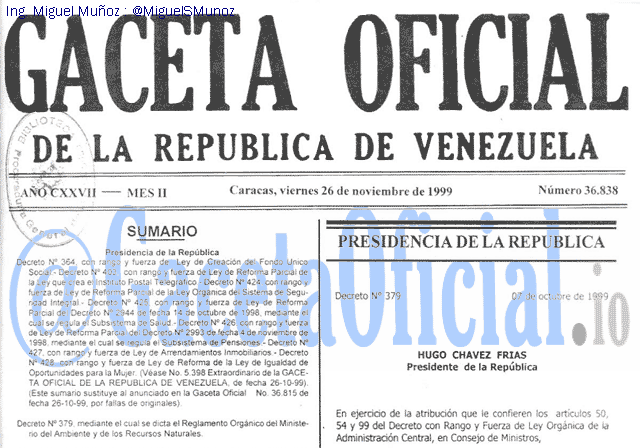 Gaceta Oficial 36838 del 26 Noviembre 1999
