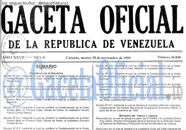 Gaceta Oficial 36840 del 30 Noviembre 1999