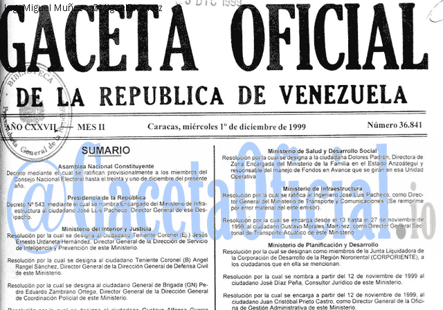 Gaceta Oficial 36841 del 1 Diciembre 1999