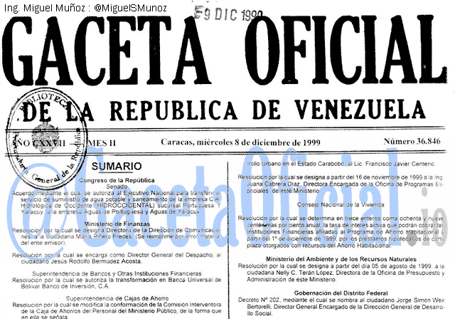Gaceta Oficial 36846 del 8 Diciembre 1999