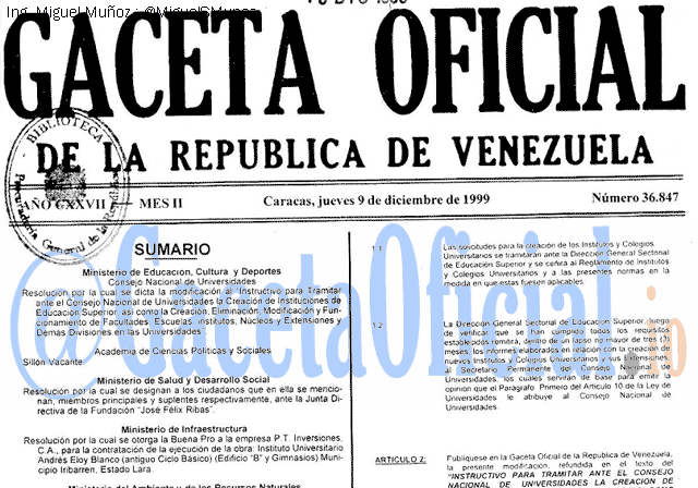 Gaceta Oficial 36847 del 9 Diciembre 1999