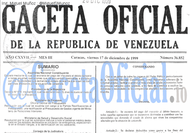Gaceta Oficial 36852 del 17 Diciembre 1999