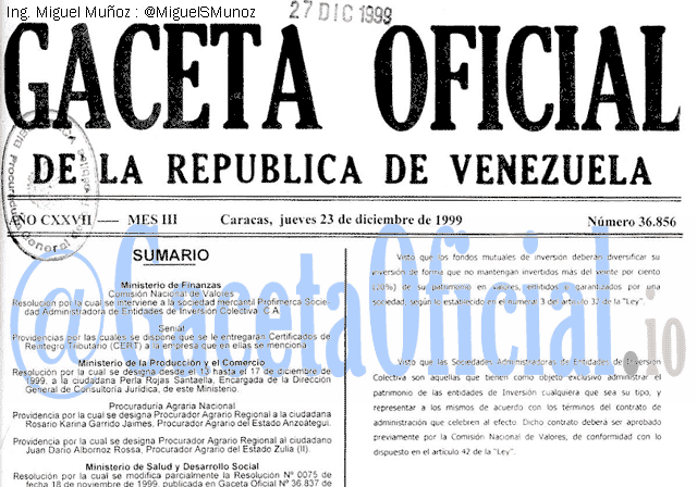 Gaceta Oficial 36856 del 23 Diciembre 1999