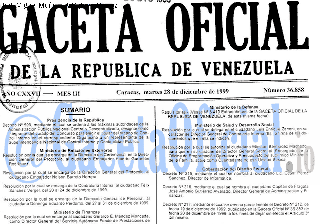 Gaceta Oficial 36858 del 28 Diciembre 1999