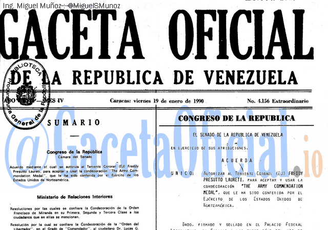 Gaceta Oficial 4156 del 19 Enero 1990