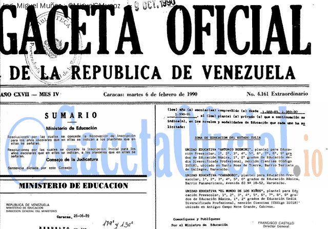 Gaceta Oficial 4161 del 6 Febrero 1990