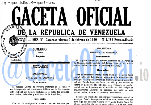 Gaceta Oficial 4162 del 9 Febrero 1990