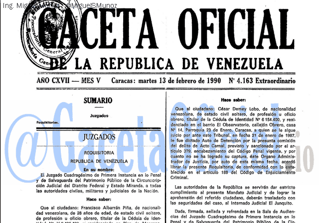 Gaceta Oficial 4163 del 13 Febrero 1990