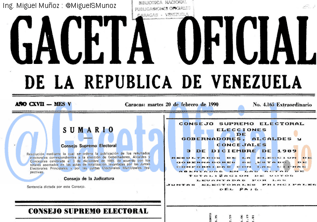 Gaceta Oficial 4165 del 20 Febrero 1990