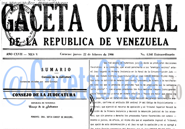Gaceta Oficial 4168 del 22 Febrero 1990