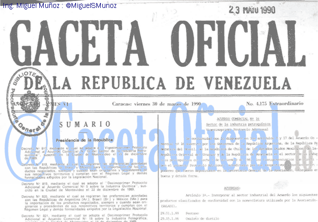 Gaceta Oficial 4175 del 30 Marzo 1990